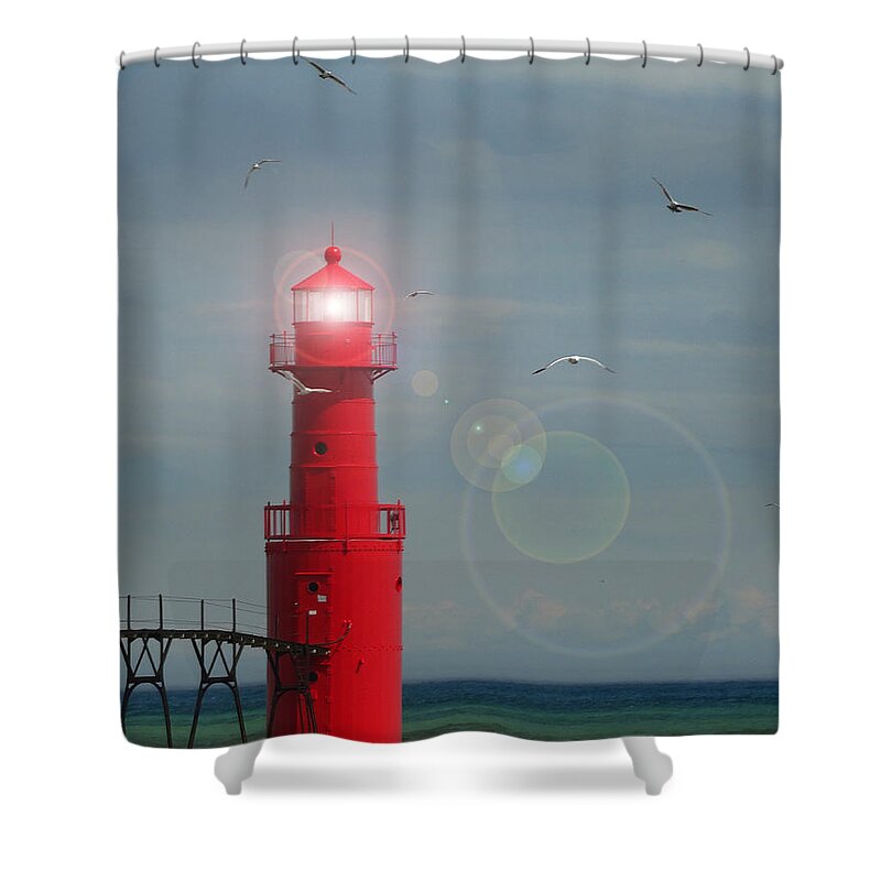 Lighthouse Shower Curtain featuring the photograph Algoma Pierhead Light by David T Wilkinson