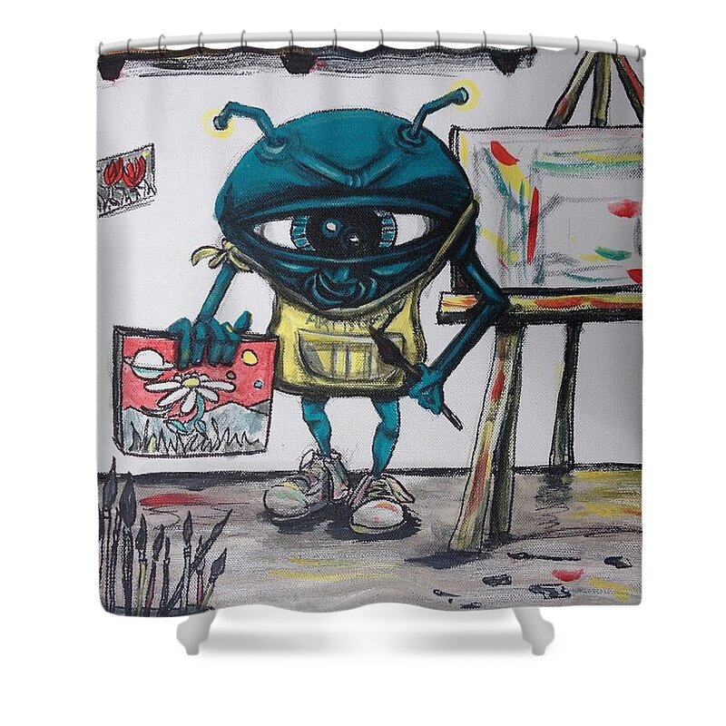 Artist Shower Curtain featuring the painting Alien Artist by Similar Alien