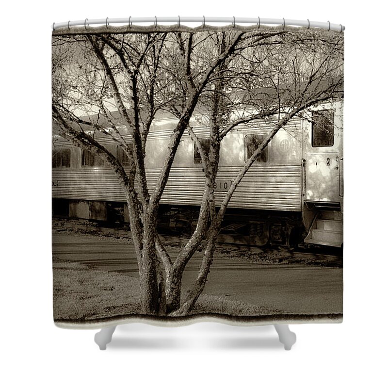 Railroad Shower Curtain featuring the photograph All Aboard by Jim Cook