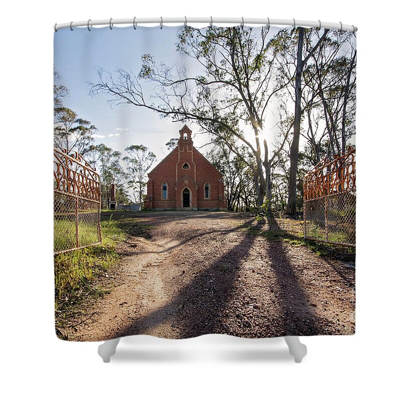 Church Shower Curtain featuring the photograph All are Welcome by Linda Lees