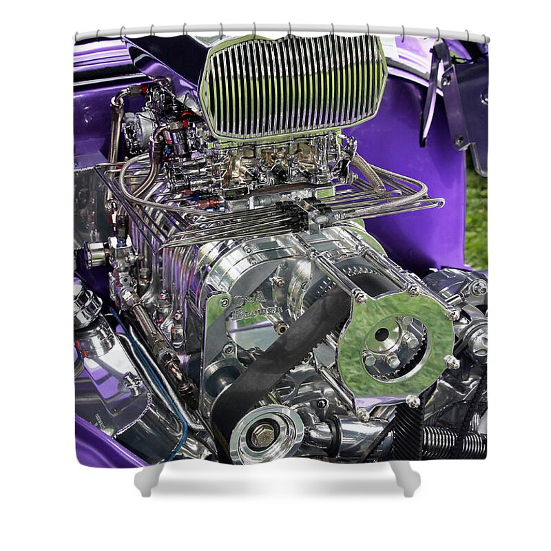Metal Shower Curtain featuring the photograph All Chromed Engine with Blower by Bob Slitzan