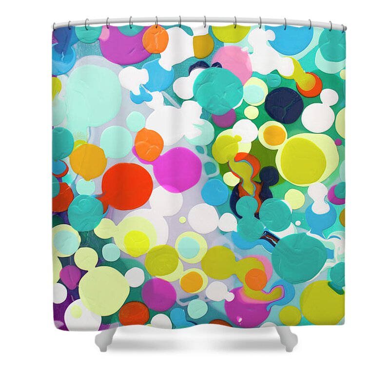 Abstract Shower Curtain featuring the painting All in the Timing by Claire Desjardins