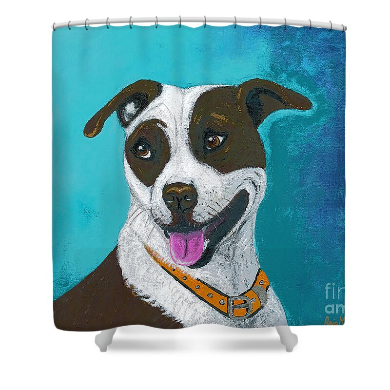 Digital Shower Curtain featuring the painting All Smiles Digitized by Ania M Milo