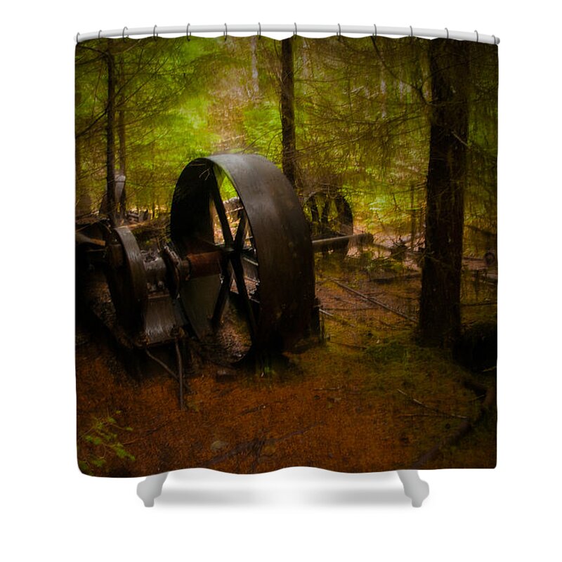 Machinery Shower Curtain featuring the photograph All That Remains by Larry Goss