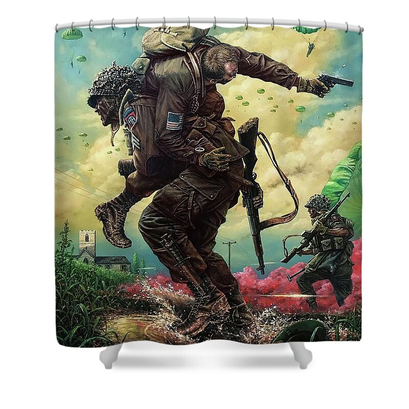 82nd Airborne Division Shower Curtain featuring the painting All The Way by Dan Nance