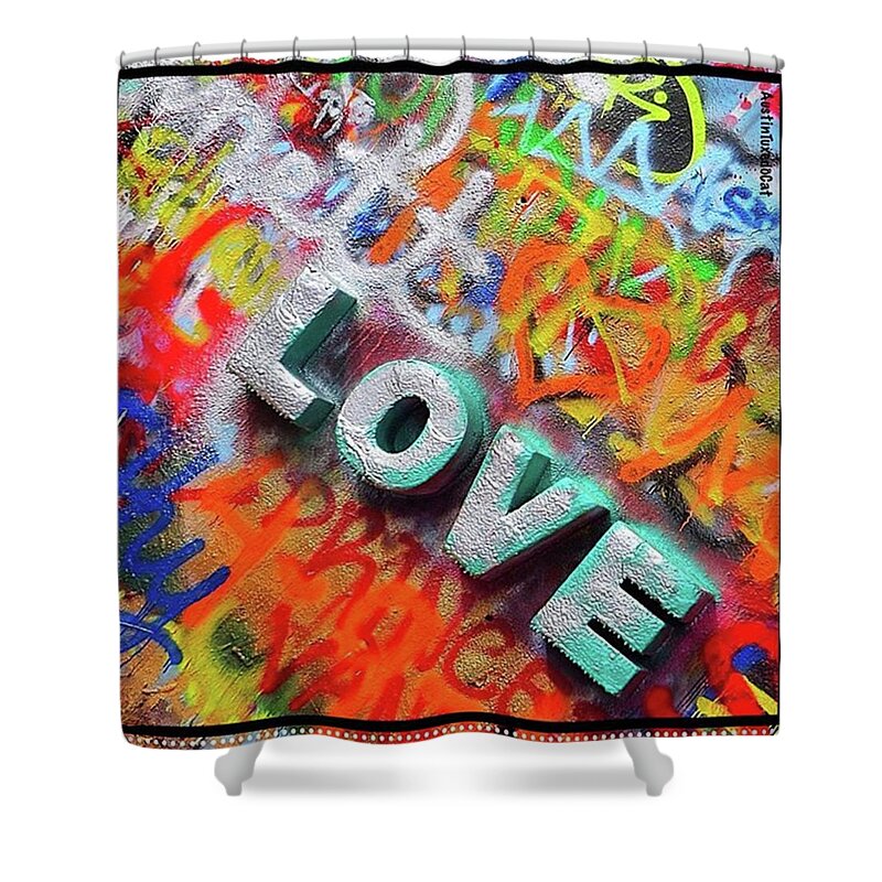 Keepaustinweird Shower Curtain featuring the photograph All You Need Is #love. And Maybe by Austin Tuxedo Cat