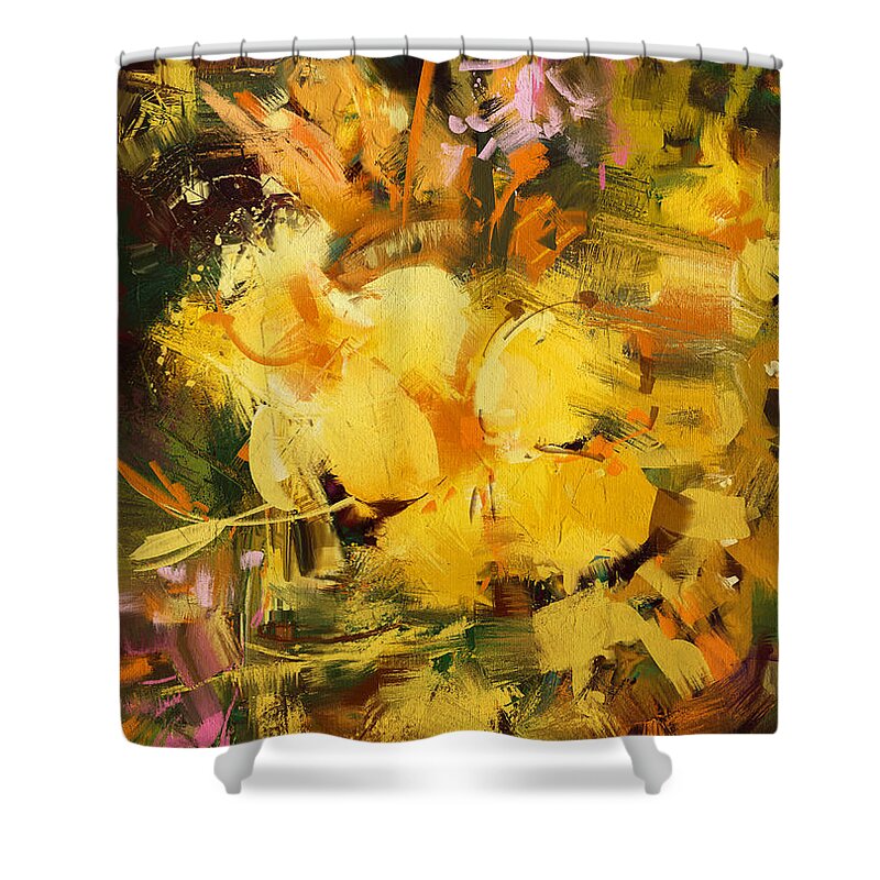 Abstract Shower Curtain featuring the painting Allamanda by Tithi Luadthong