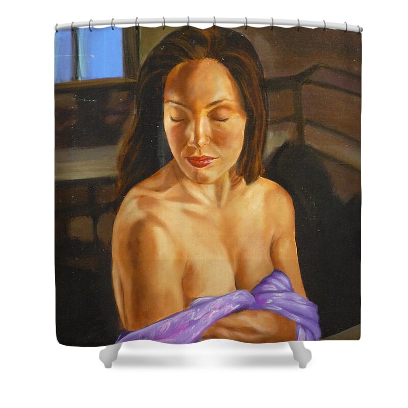 Semi-nude Shower Curtain featuring the painting Allison three by Bryan Bustard