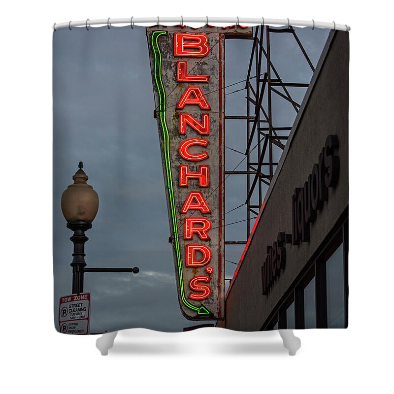 Allston Shower Curtain featuring the photograph Allston MA Blanchards Sign by Toby McGuire