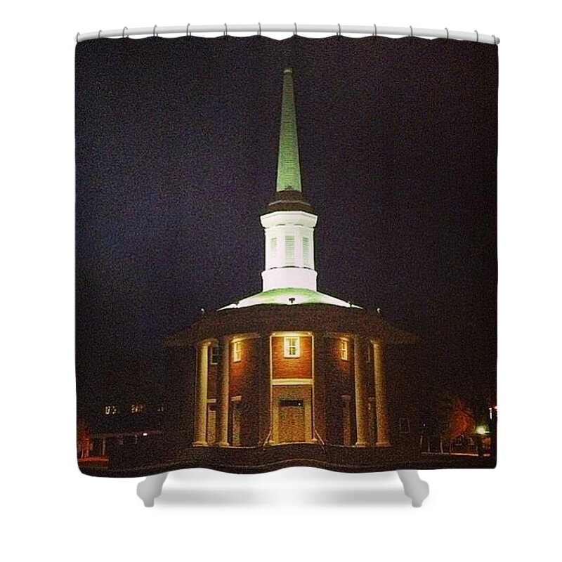 Alma Shower Curtain featuring the photograph Alma College Dunning Memorial Chapel Night by Chris Brown
