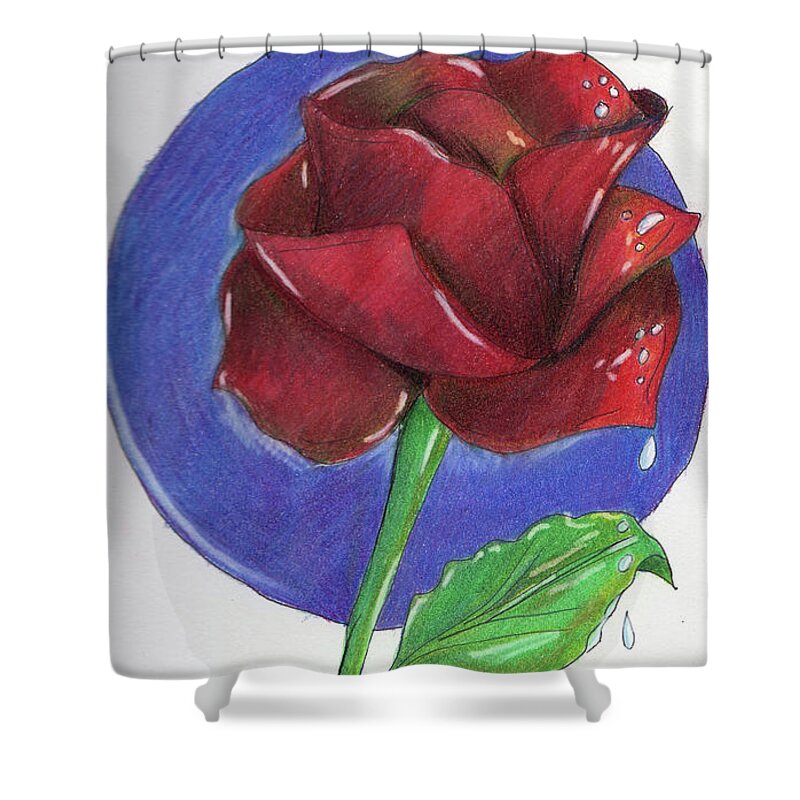 Rose Shower Curtain featuring the drawing Almost Black Rose by Loretta Nash