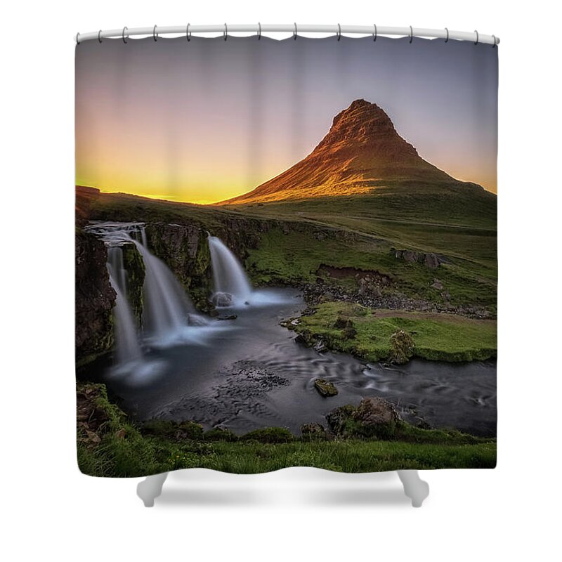 Iceland West Region Shower Curtain featuring the photograph Almost Midnight by Neil Shapiro