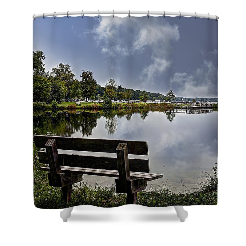 Red Shower Curtain featuring the photograph Alone Again by Deborah Klubertanz
