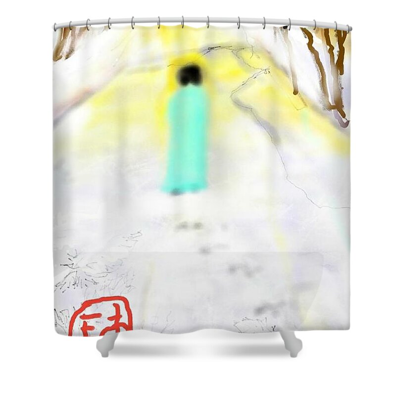 Landscape. Winter. Snow. Figure Shower Curtain featuring the digital art Alone In Thought by Debbi Saccomanno Chan