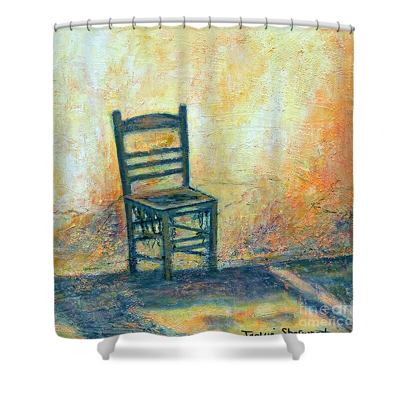 Greece Shower Curtain featuring the painting Alone Koroni by Jackie Sherwood