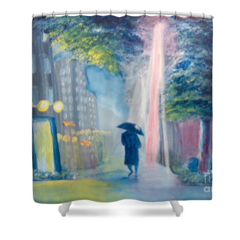 Cityscape Shower Curtain featuring the painting Alone by Saundra Johnson
