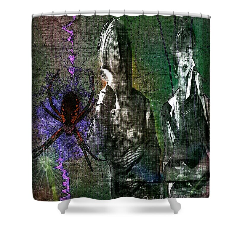 Spider Shower Curtain featuring the digital art Along Came Another Spider by Delight Worthyn