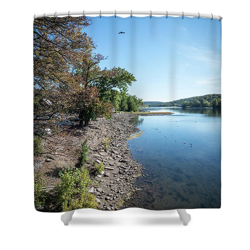 Lambertville Shower Curtain featuring the photograph Along The Bank Of The Delaware River by Judy Wolinsky