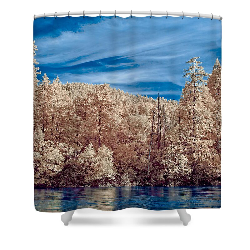 Greg Nyquist Shower Curtain featuring the photograph Along the Smith River in Infrared by Greg Nyquist