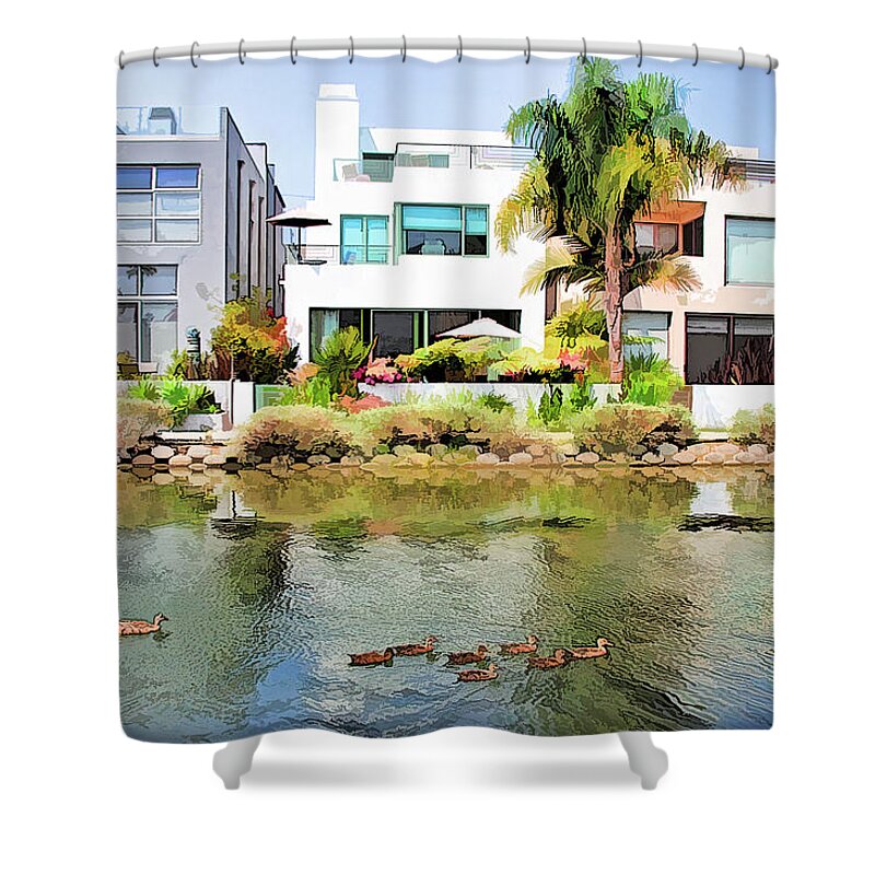 Along The Venice Canals Shower Curtain featuring the photograph Along the Venice Canals by Chuck Staley
