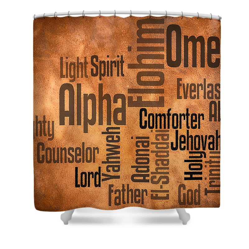 God Shower Curtain featuring the digital art Alpha and Omega by Angelina Tamez