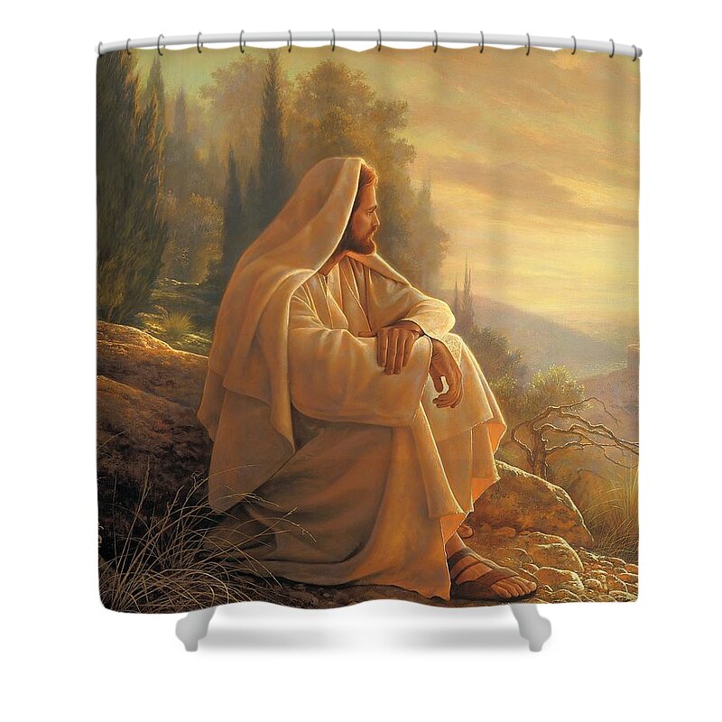Alpha Shower Curtain featuring the painting Alpha and Omega by Greg Olsen