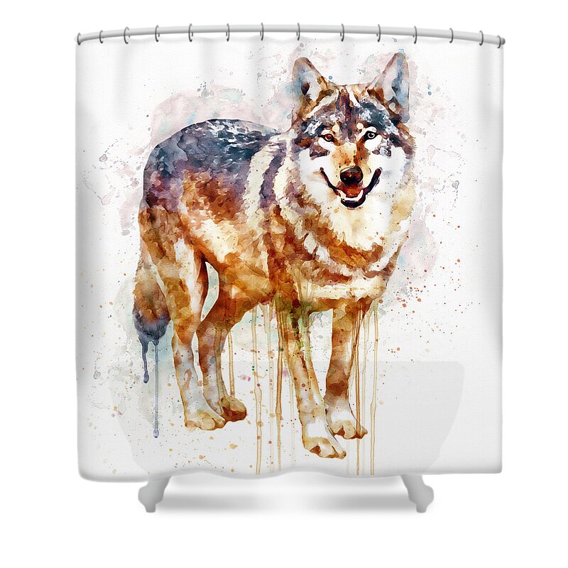 Marian Voicu Shower Curtain featuring the painting Alpha Wolf by Marian Voicu