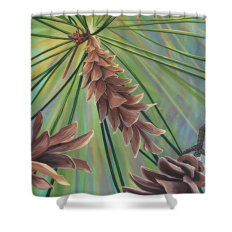 Pinecone Shower Curtain featuring the painting Alpine Air by Hunter Jay