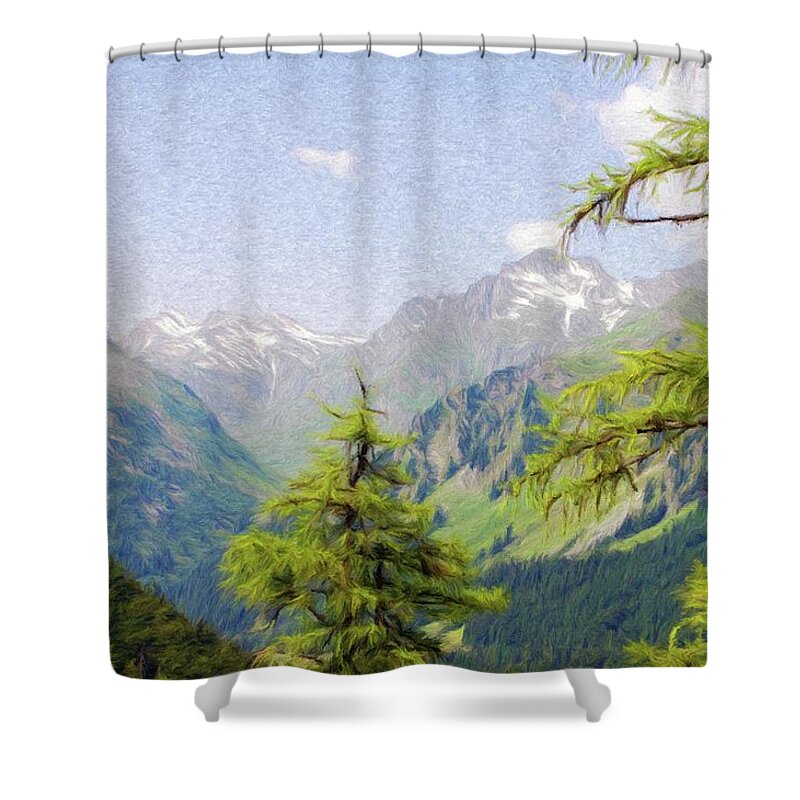 Alpine Shower Curtain featuring the painting Alpine Altitude by Jeffrey Kolker