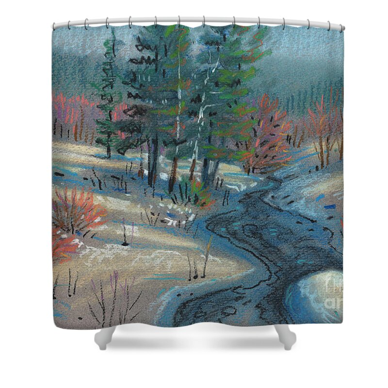 Alpine Shower Curtain featuring the drawing Alpine Stream by Donald Maier