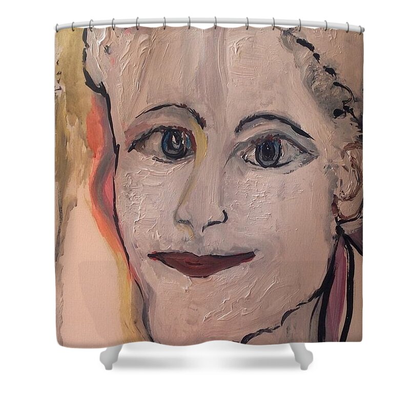 Tell Shower Curtain featuring the painting Although he loved the housekeeper he had never told her by Judith Desrosiers