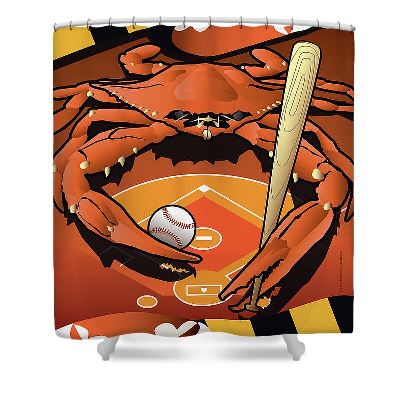 Maryland Shower Curtain featuring the digital art Baltimore Orioles Baseball Crab Maryland by Joe Barsin