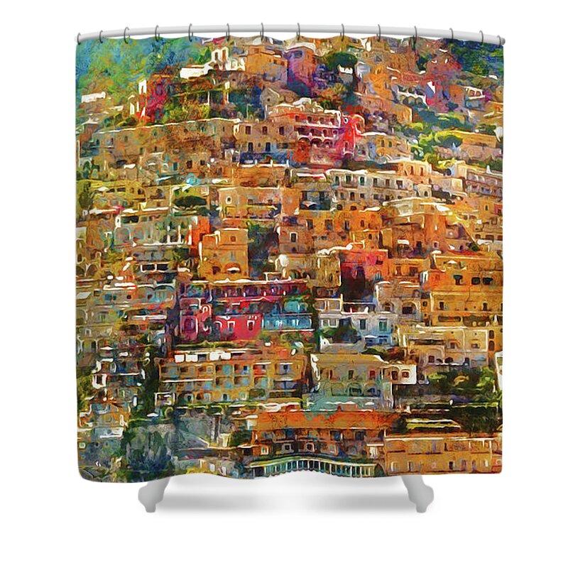 Italy Shower Curtain featuring the painting Amalfi, Italy - 02 by AM FineArtPrints