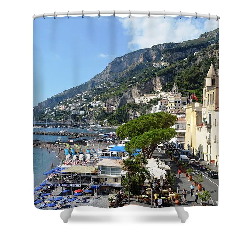 Amalfi Coast Shower Curtain featuring the pyrography Amalfi by Rumiana Nikolova
