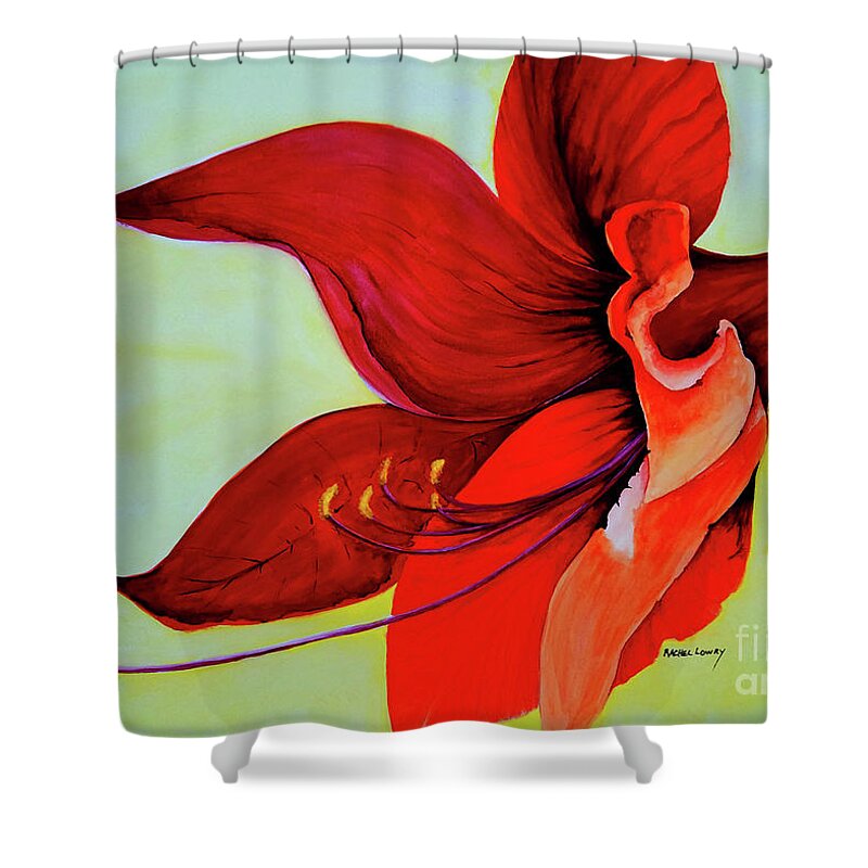 Amaryllis Shower Curtain featuring the painting Amaryllis Blossom by Rachel Lowry