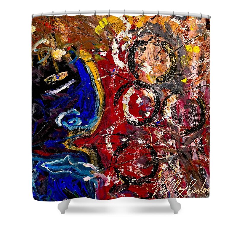 Abstract Portrait Shower Curtain featuring the painting Amazed and confused by Neal Barbosa