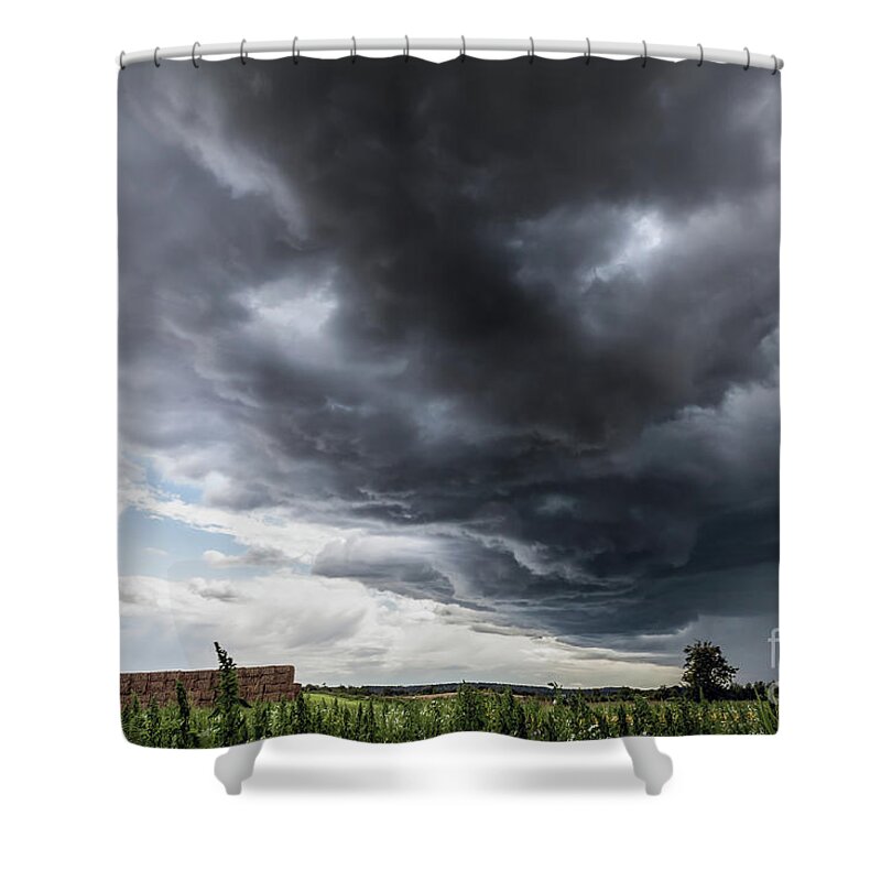 Clouds Shower Curtain featuring the photograph Amazing storm clouds over rural England by Simon Bratt