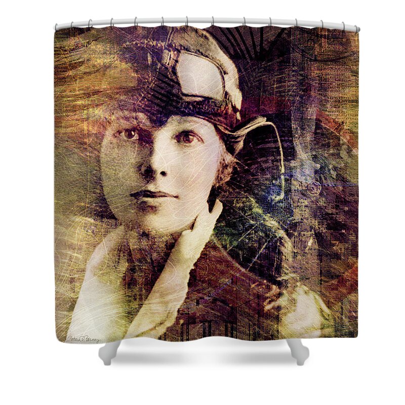 Amelia Earhart Shower Curtain featuring the digital art Amelia by Barbara Berney