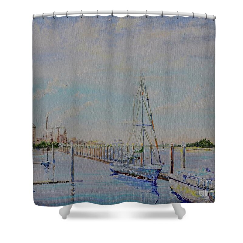 Smoke Shower Curtain featuring the painting Amelia Island Port by AnnaJo Vahle