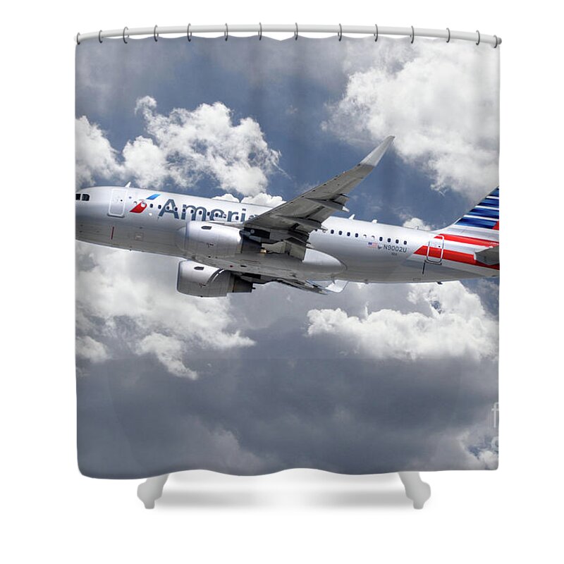 Airbus Shower Curtain featuring the digital art American Airlines Airbus A319 by Airpower Art