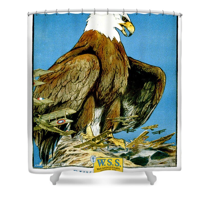 American Eagle Shower Curtain featuring the painting American eagle, keep him free, war savings stamps by Long Shot