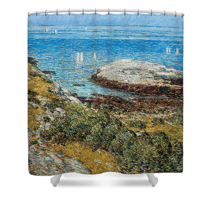 Childe Hassam (1859 � 1935) American Early Morning Calm Shower Curtain featuring the painting American EARLY MORNING CALM by MotionAge Designs