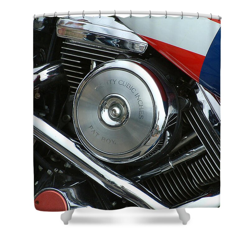 Harley Davidson Shower Curtain featuring the photograph American Fatboy by Thomas Pipia