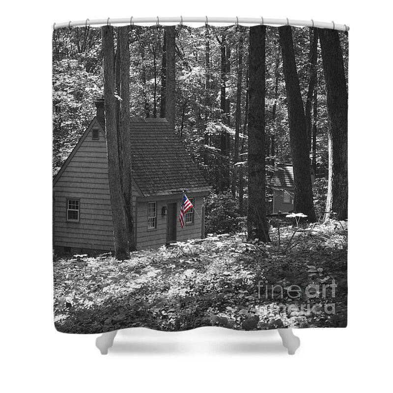 Little Shower Curtain featuring the photograph American Little House in the Woods by Jost Houk
