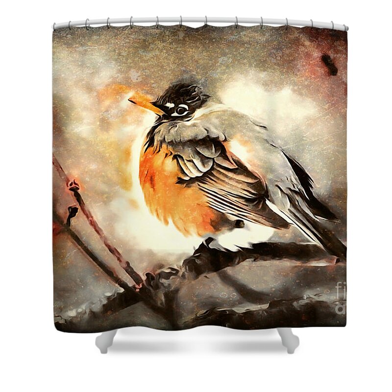 American Robin Shower Curtain featuring the painting American Robin by Tina LeCour