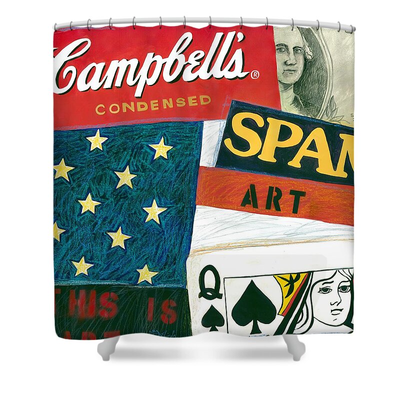 Campbell's Soup Shower Curtain featuring the mixed media American Self Portrait by Gerry High