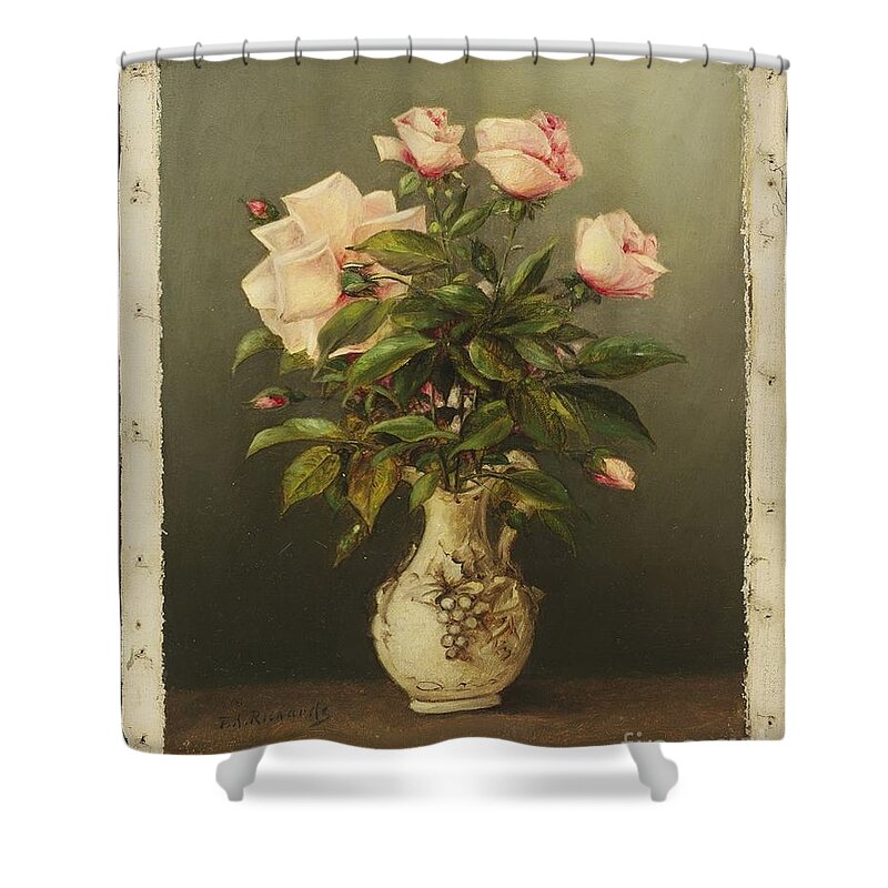 Thomas Addison Richards Shower Curtain featuring the painting American Title Vase of Roses by MotionAge Designs
