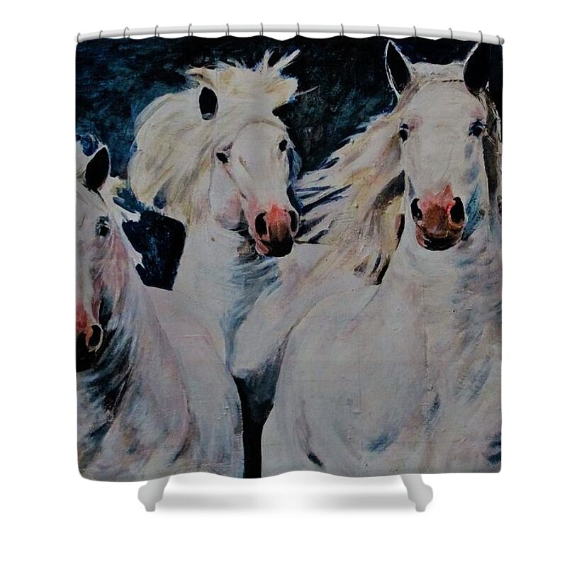 Horse Shower Curtain featuring the painting American white by Khalid Saeed