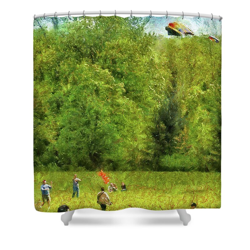 Savad Shower Curtain featuring the photograph Americana - People - Let's go fly a kite by Mike Savad