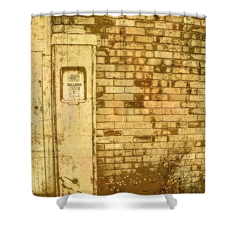 Americana Shower Curtain featuring the photograph Americana roadhouse gas pump by Jorgo Photography